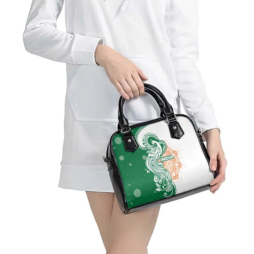 India Christmas Shoulder Handbag with Peacock Mandala Pattern and Tricolor Design TS04