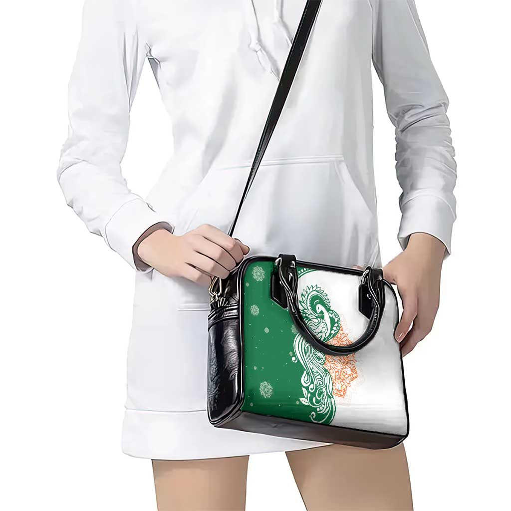 India Christmas Shoulder Handbag with Peacock Mandala Pattern and Tricolor Design TS04