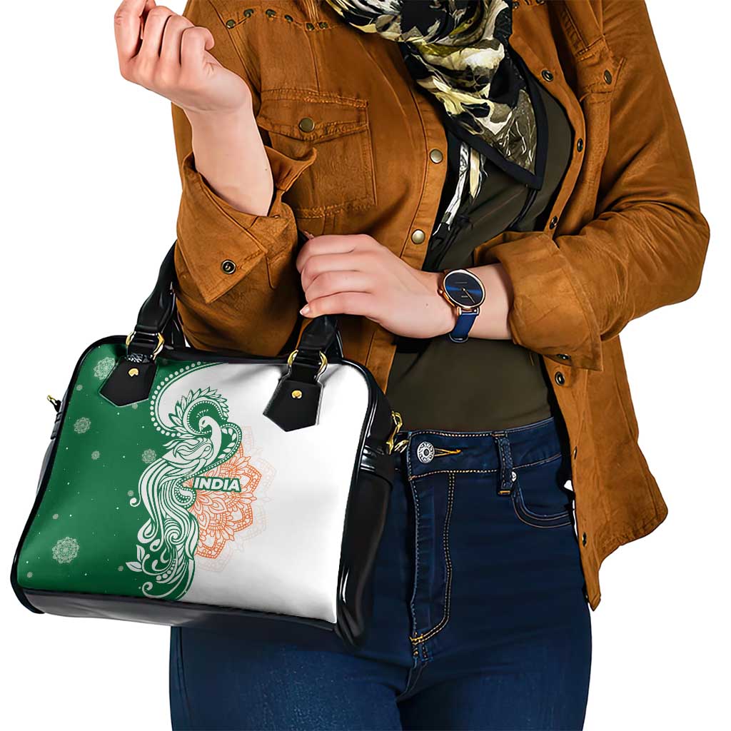 India Christmas Shoulder Handbag with Peacock Mandala Pattern and Tricolor Design TS04