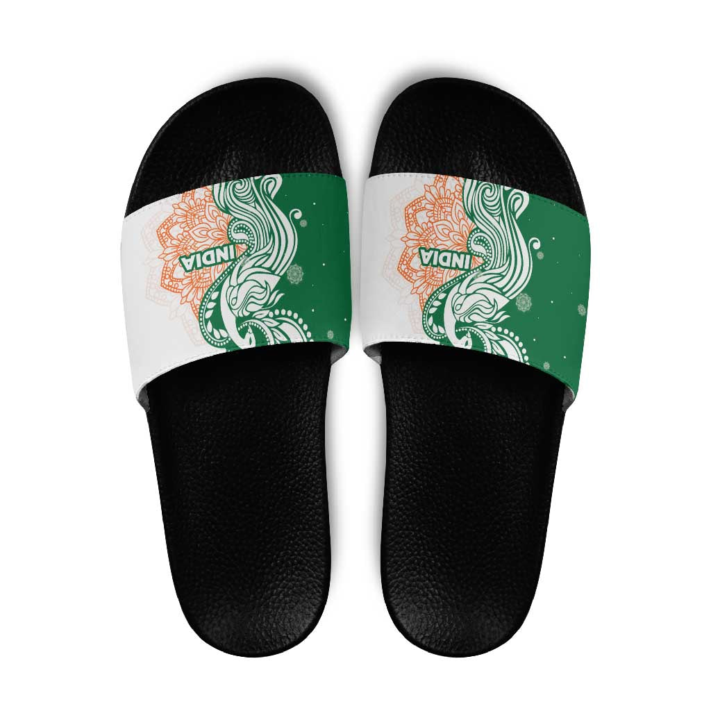 India Christmas Slide Sandals with Peacock Mandala Pattern and Tricolor Design TS04