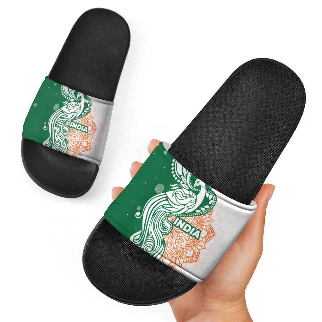 India Christmas Slide Sandals with Peacock Mandala Pattern and Tricolor Design TS04