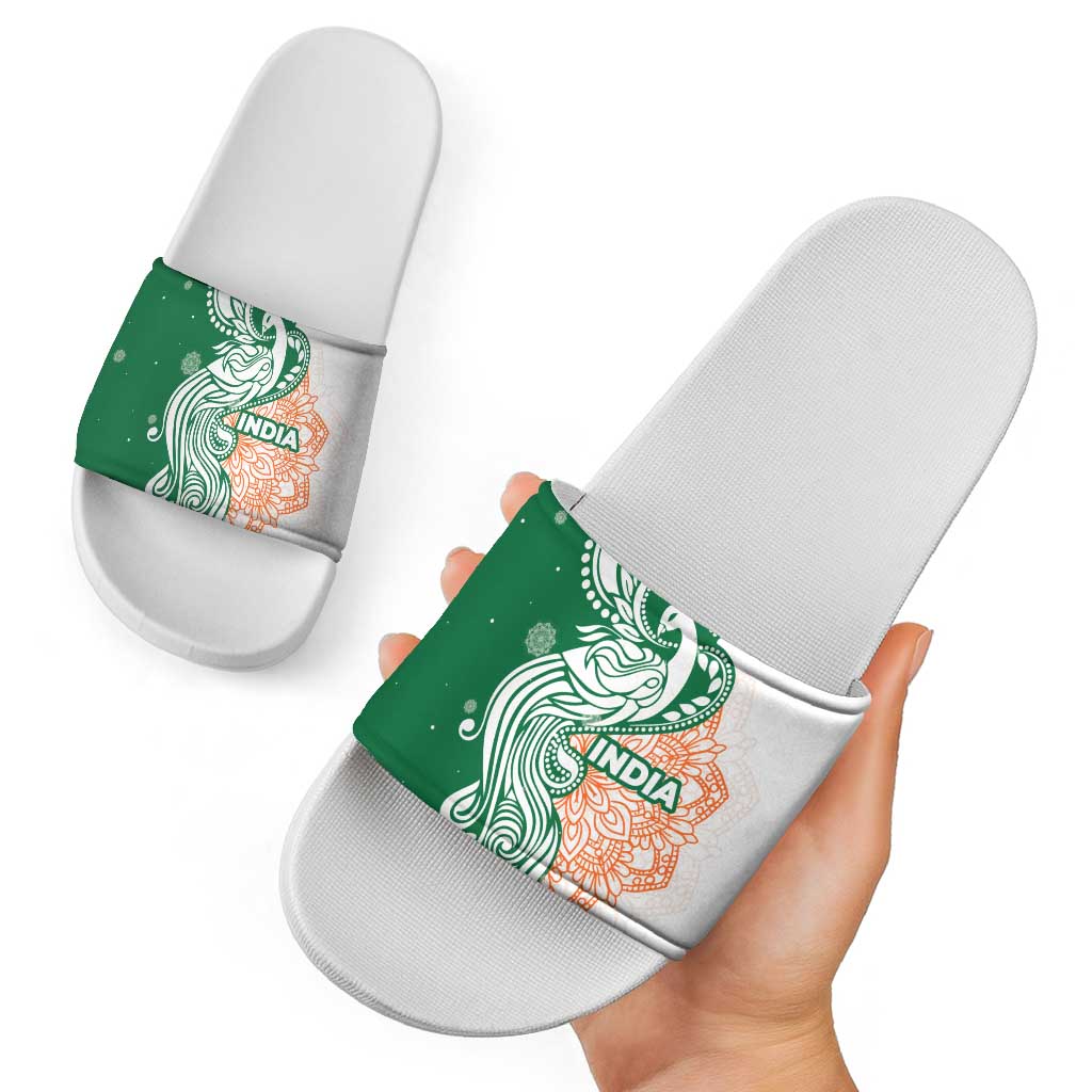 India Christmas Slide Sandals with Peacock Mandala Pattern and Tricolor Design TS04