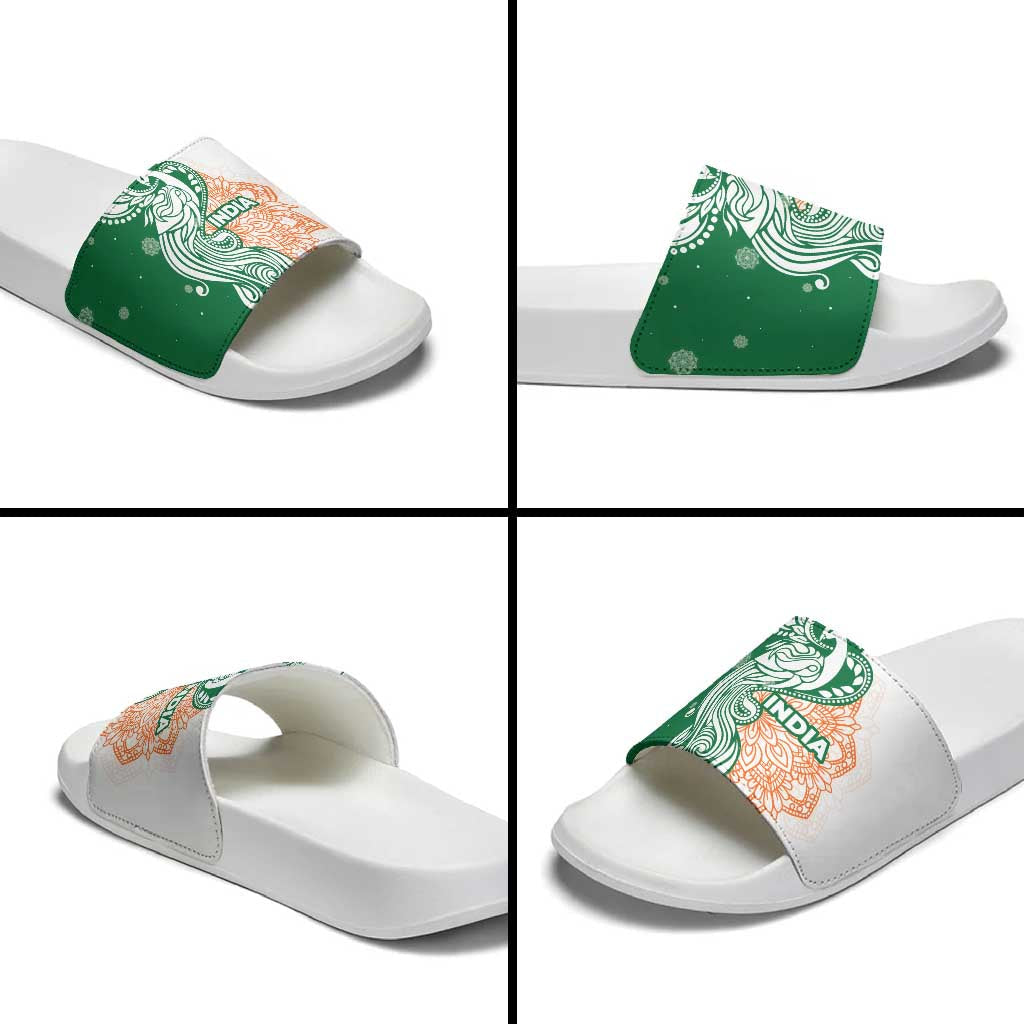 India Christmas Slide Sandals with Peacock Mandala Pattern and Tricolor Design TS04