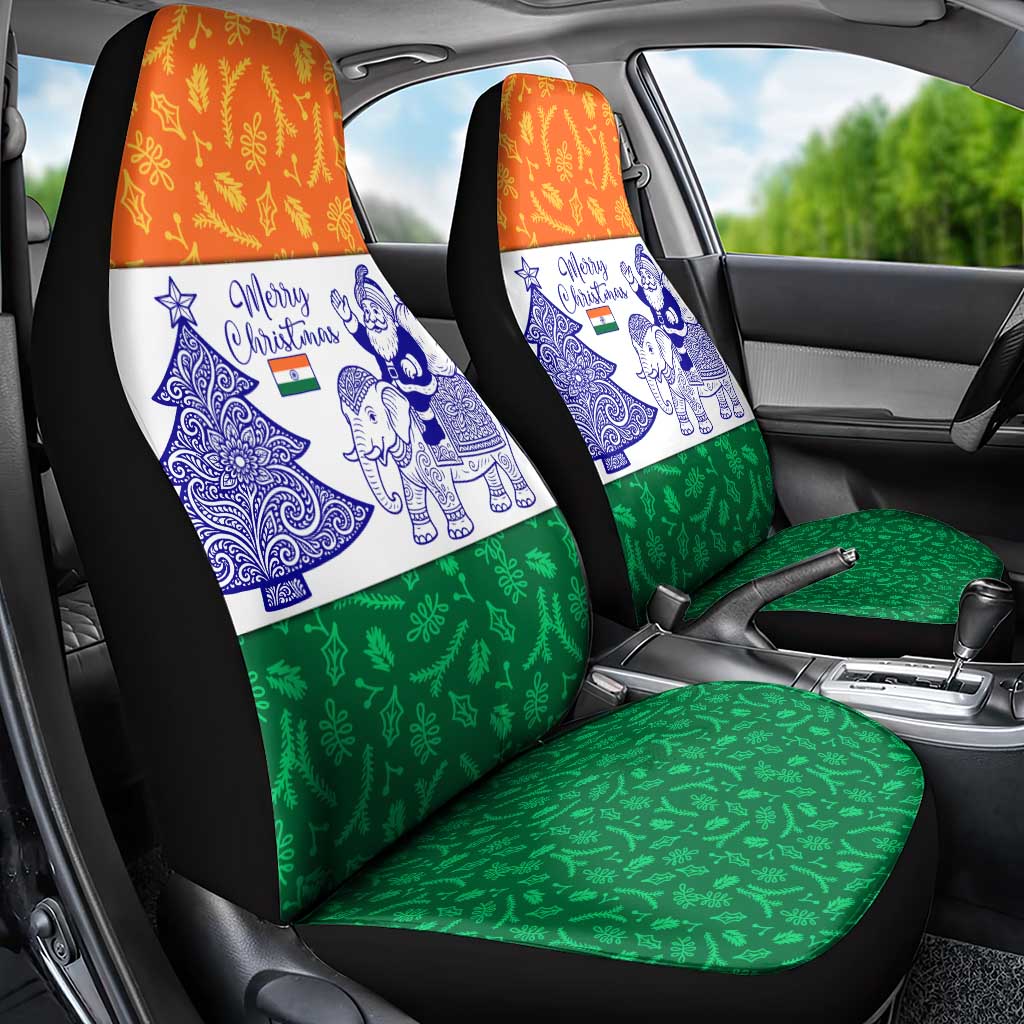 India Christmas Car Seat Cover with Elephant Santa Tree Design and Tricolor Holiday Pattern TS04