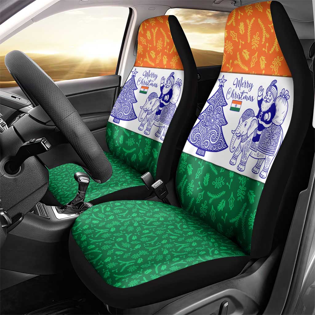 India Christmas Car Seat Cover with Elephant Santa Tree Design and Tricolor Holiday Pattern TS04