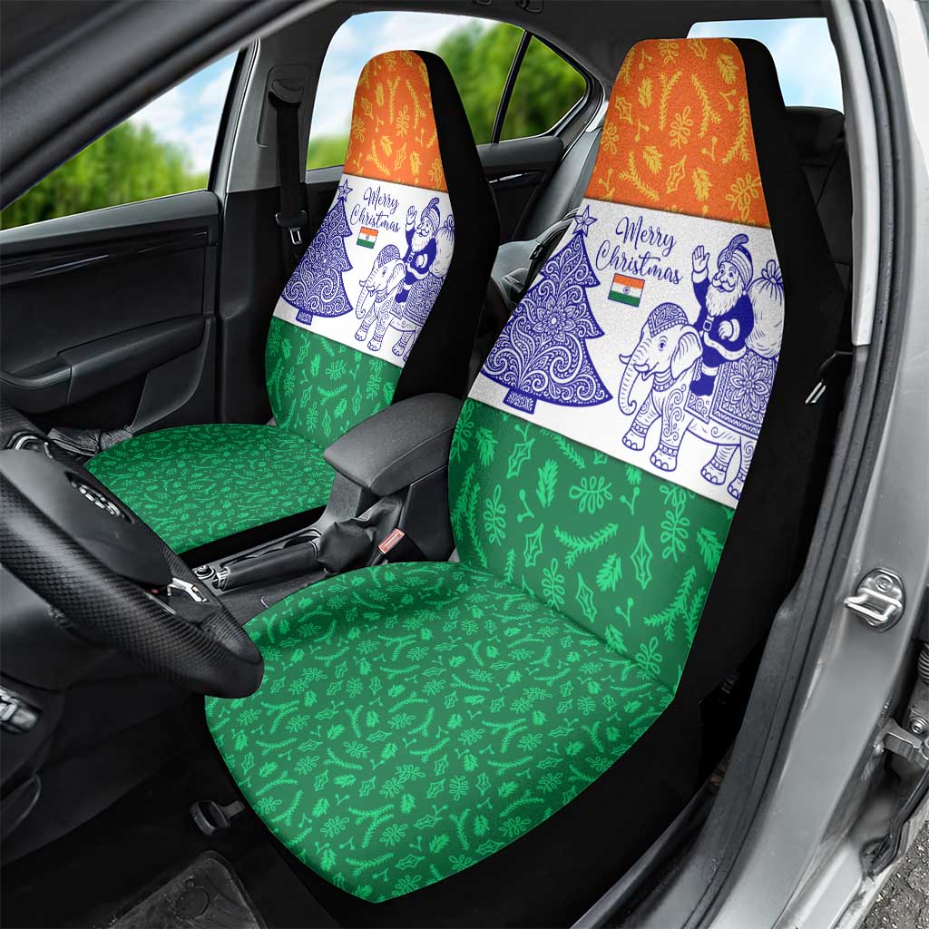 India Christmas Car Seat Cover with Elephant Santa Tree Design and Tricolor Holiday Pattern TS04