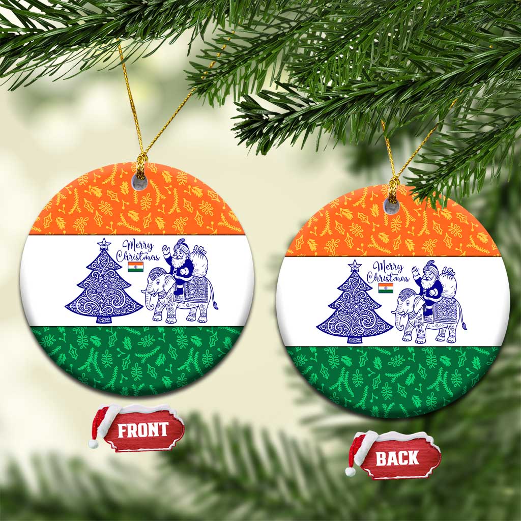India Christmas Ceramic Ornament with Elephant Santa Tree Design and Tricolor Holiday Pattern TS04