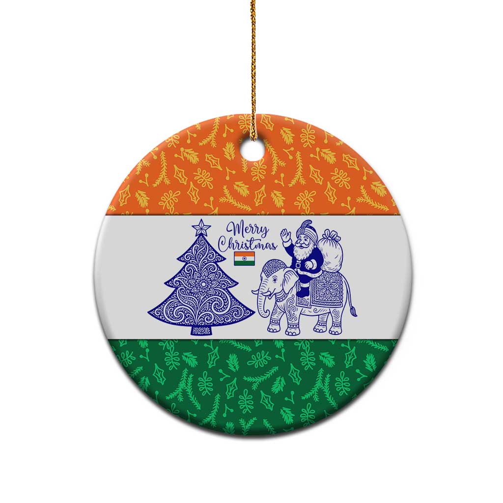 India Christmas Ceramic Ornament with Elephant Santa Tree Design and Tricolor Holiday Pattern TS04
