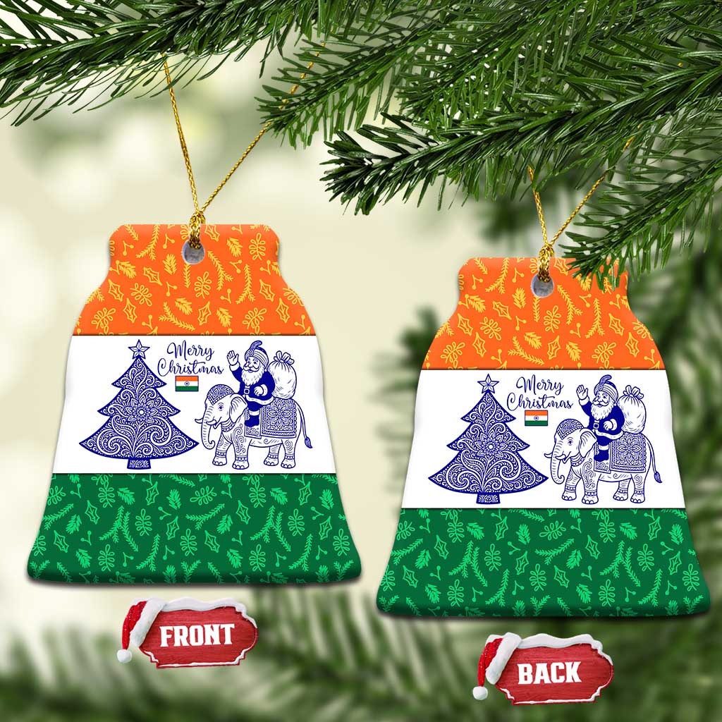 India Christmas Ceramic Ornament with Elephant Santa Tree Design and Tricolor Holiday Pattern TS04