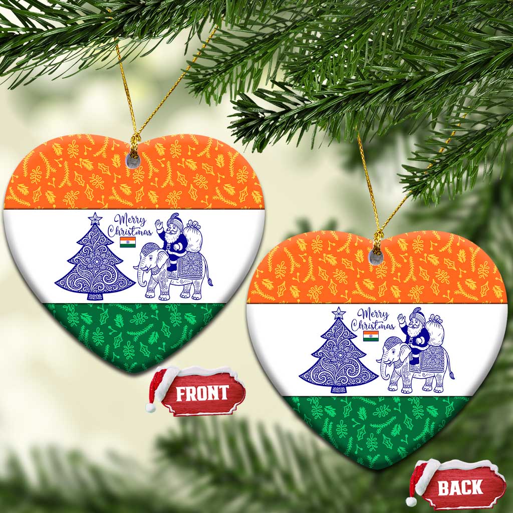India Christmas Ceramic Ornament with Elephant Santa Tree Design and Tricolor Holiday Pattern TS04