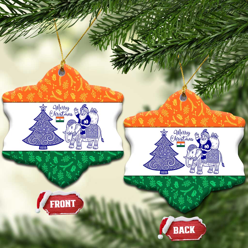 India Christmas Ceramic Ornament with Elephant Santa Tree Design and Tricolor Holiday Pattern TS04