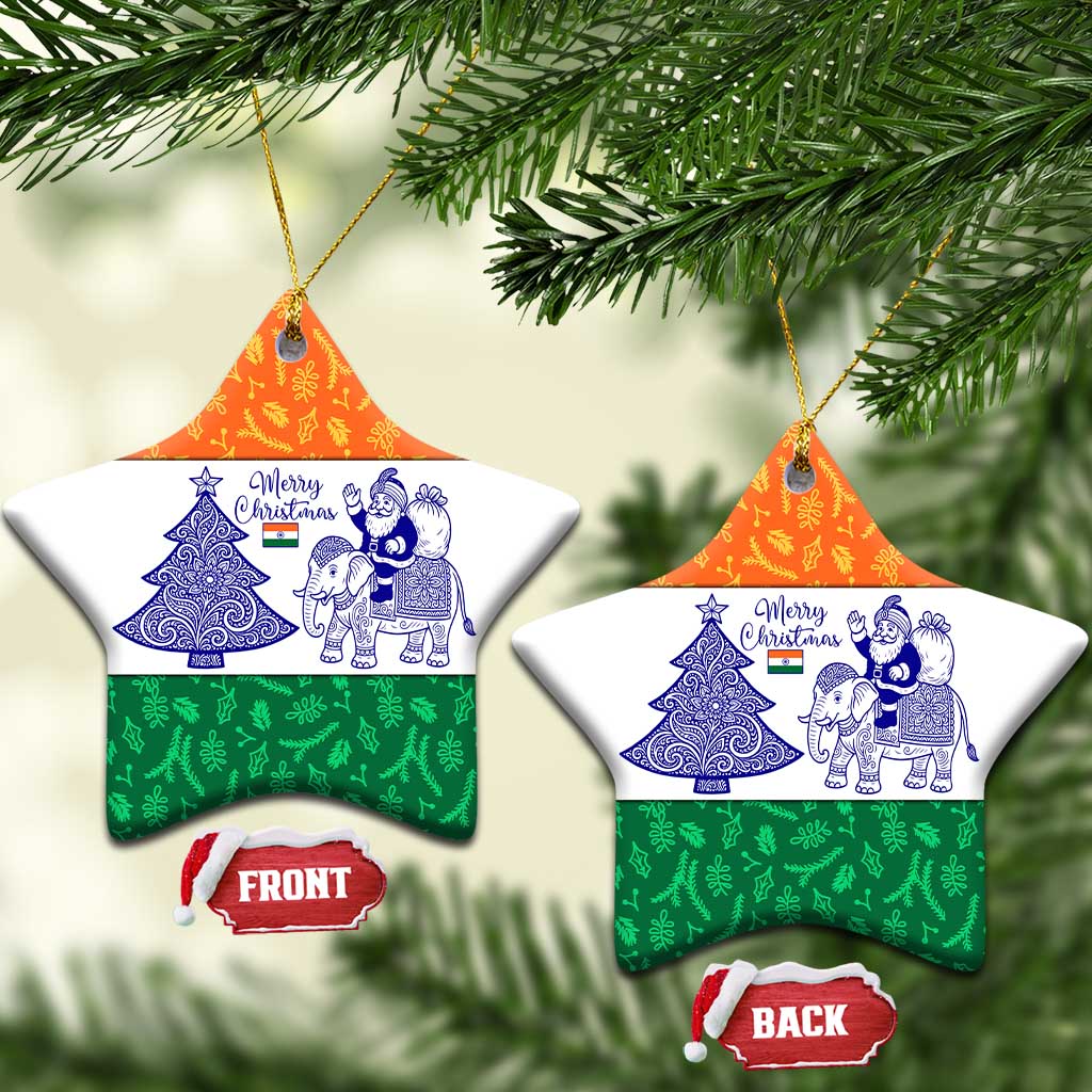 India Christmas Ceramic Ornament with Elephant Santa Tree Design and Tricolor Holiday Pattern TS04