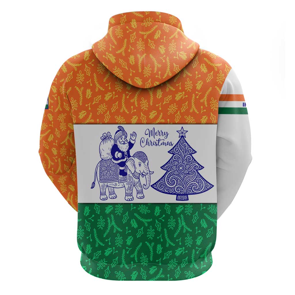 India Christmas Hoodie with Elephant Santa Tree Design and Tricolor Holiday Pattern TS04