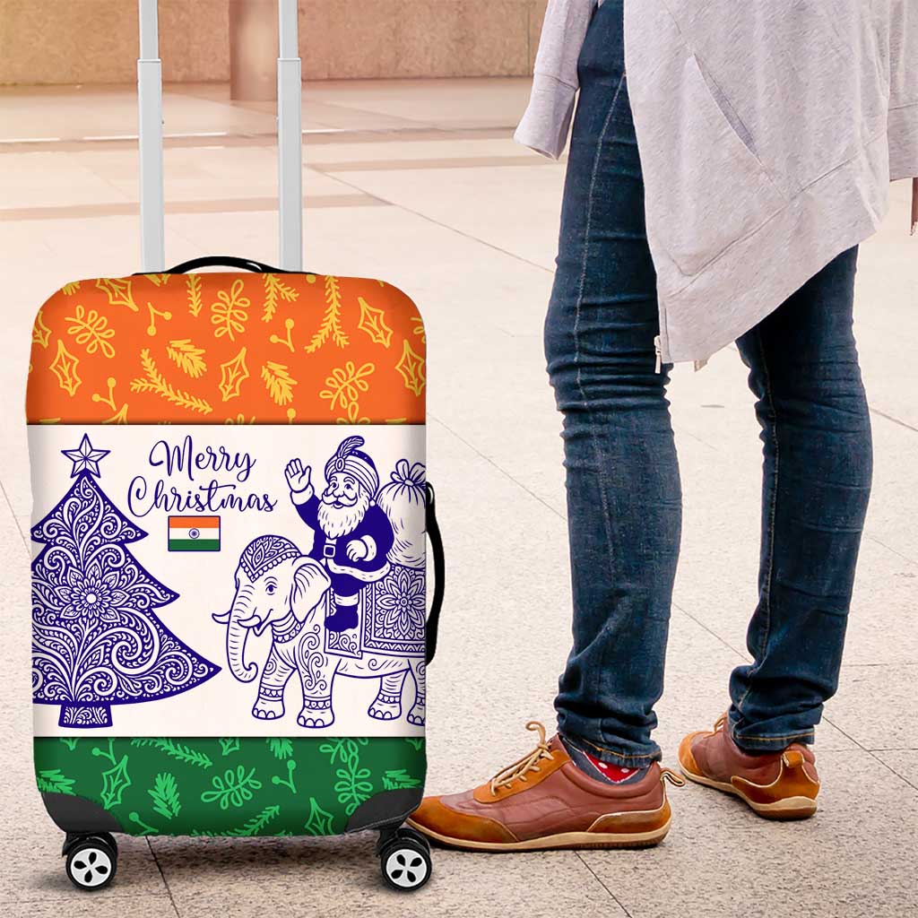 India Christmas Luggage Cover with Elephant Santa Tree Design and Tricolor Holiday Pattern TS04