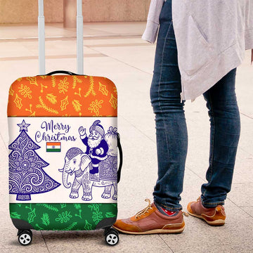 India Christmas Luggage Cover with Elephant Santa Tree Design and Tricolor Holiday Pattern TS04