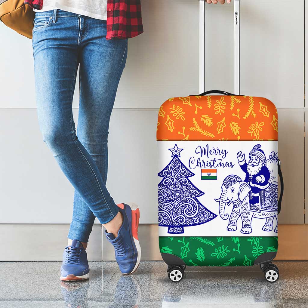 India Christmas Luggage Cover with Elephant Santa Tree Design and Tricolor Holiday Pattern TS04
