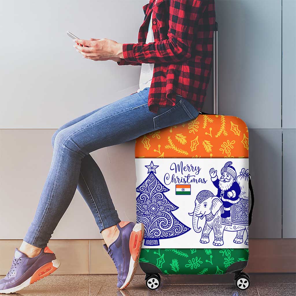 India Christmas Luggage Cover with Elephant Santa Tree Design and Tricolor Holiday Pattern TS04