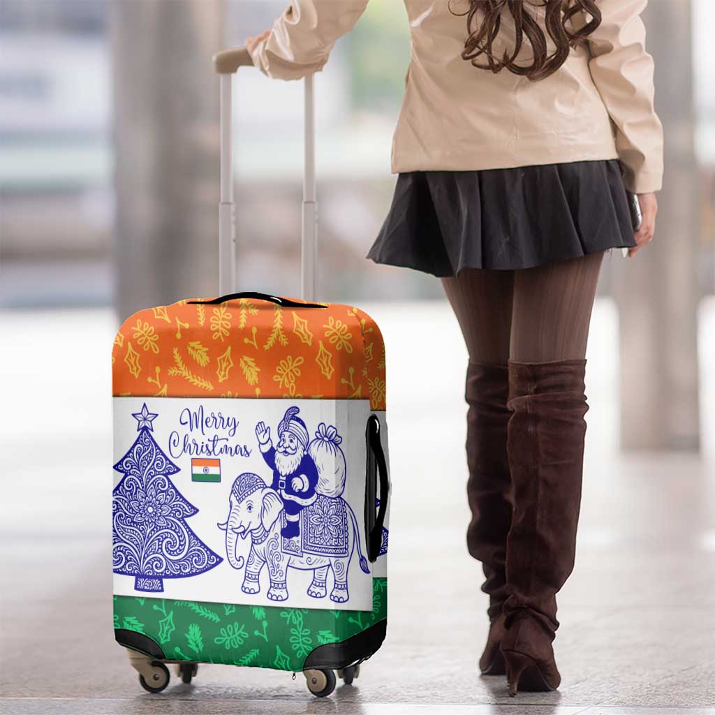 India Christmas Luggage Cover with Elephant Santa Tree Design and Tricolor Holiday Pattern TS04