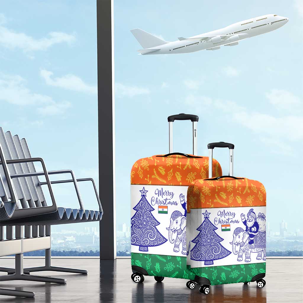 India Christmas Luggage Cover with Elephant Santa Tree Design and Tricolor Holiday Pattern TS04