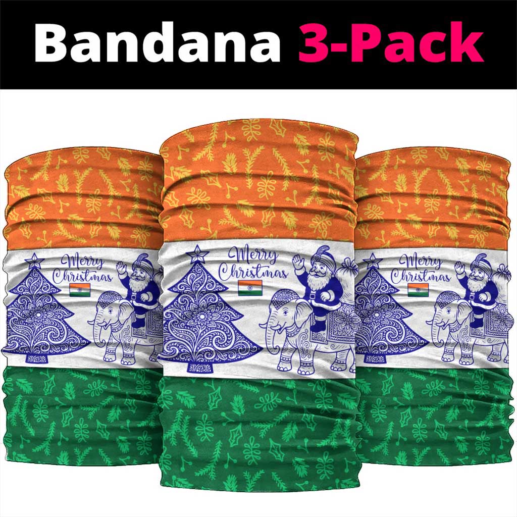 India Christmas Neck Gaiter with Elephant Santa Tree Design and Tricolor Holiday Pattern TS04
