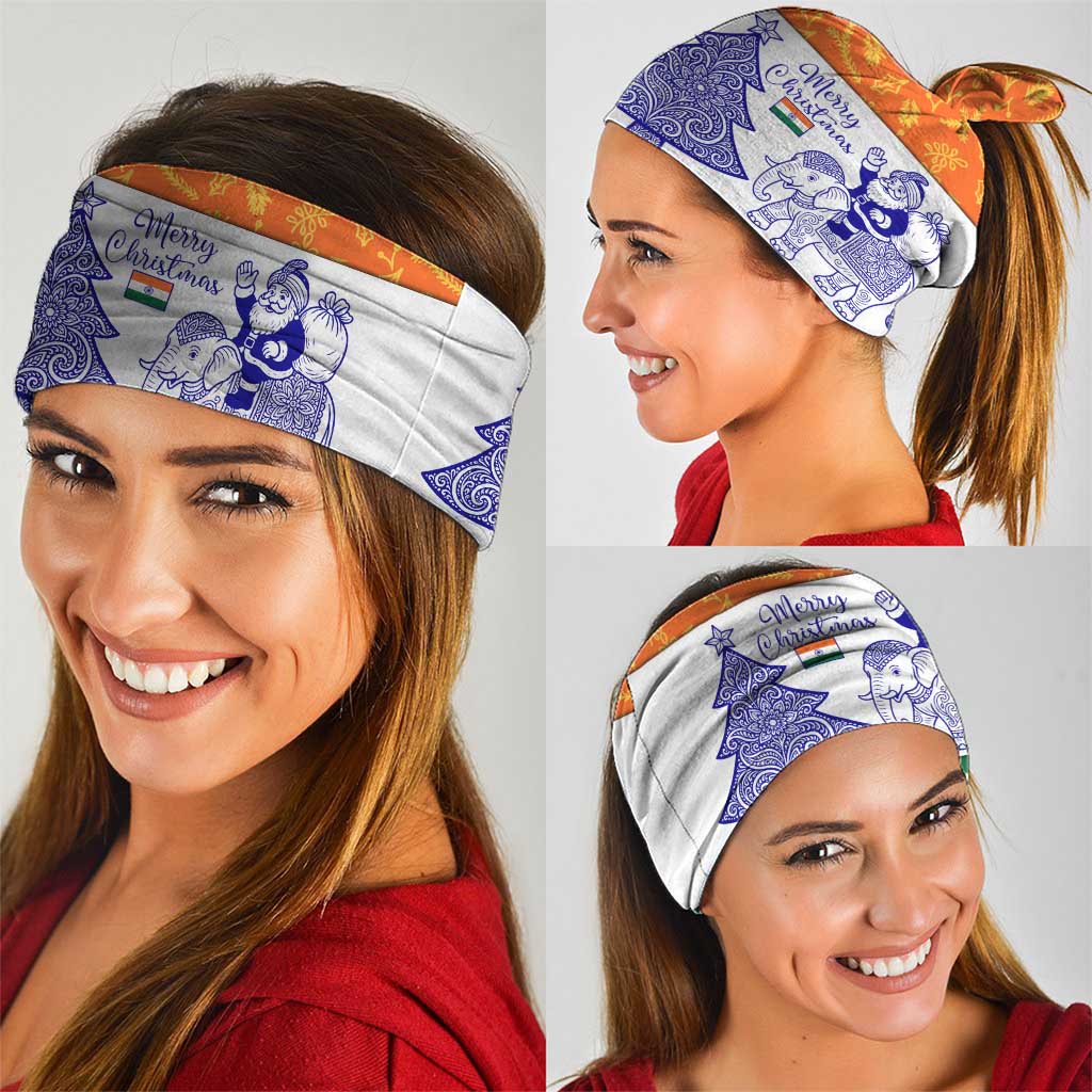 India Christmas Neck Gaiter with Elephant Santa Tree Design and Tricolor Holiday Pattern TS04