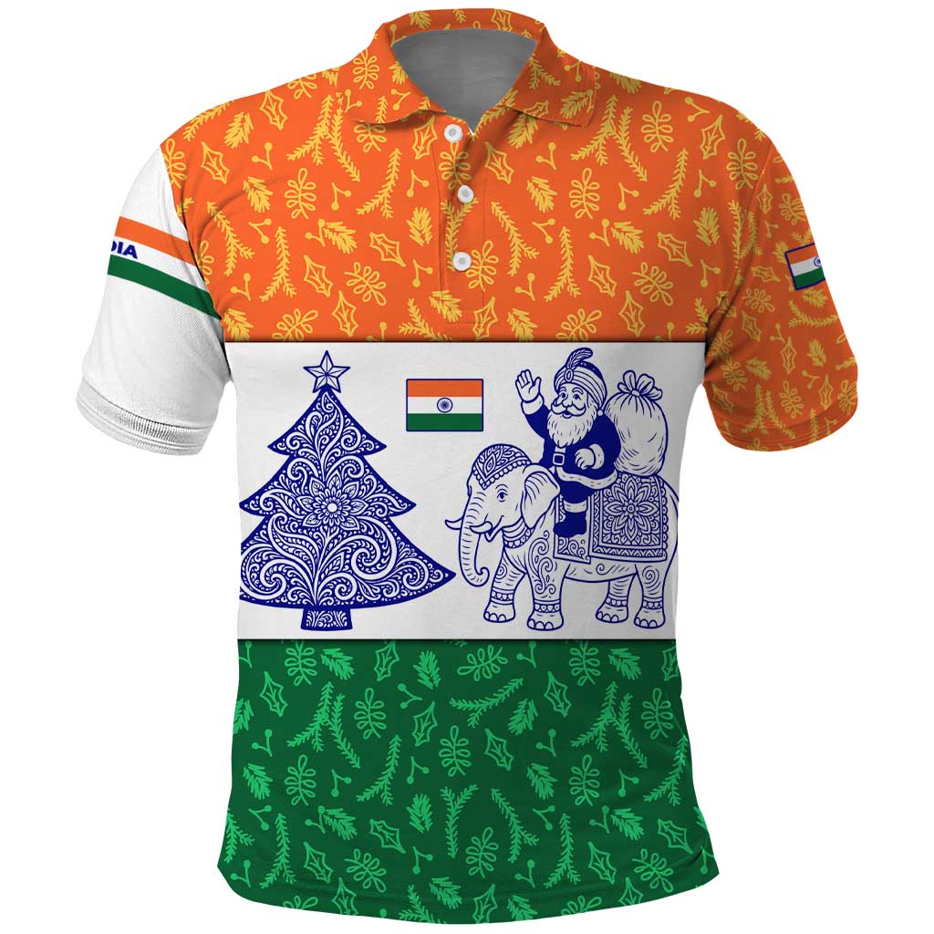 India Christmas Polo Shirt with Elephant Santa Tree Design and Tricolor Holiday Pattern TS04