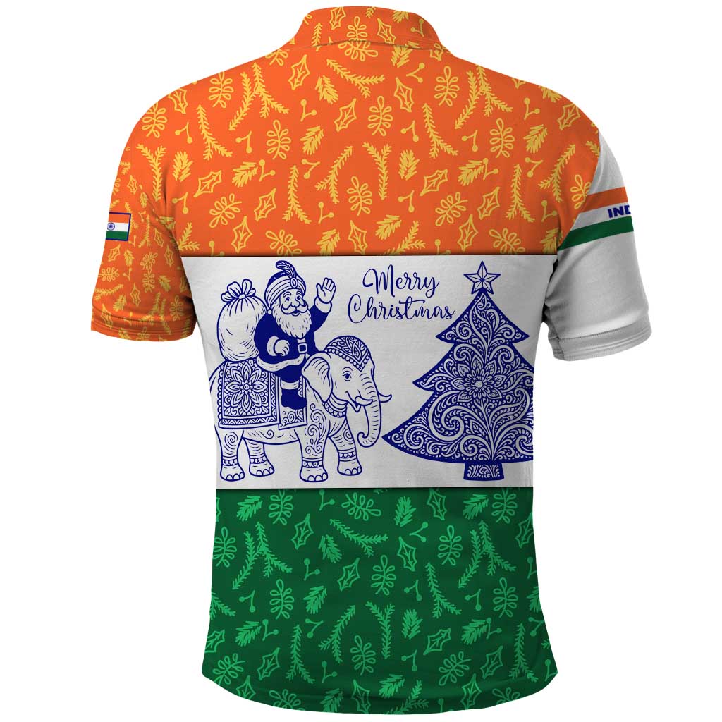 India Christmas Polo Shirt with Elephant Santa Tree Design and Tricolor Holiday Pattern TS04