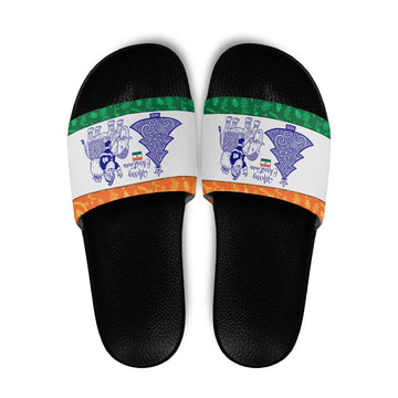 India Christmas Slide Sandals with Elephant Santa Tree Design and Tricolor Holiday Pattern TS04