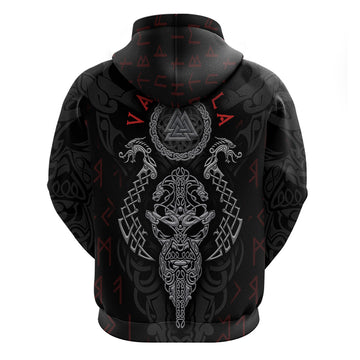 Viking Valhalla Hoodie Odin and Drakkar Pattern TS04