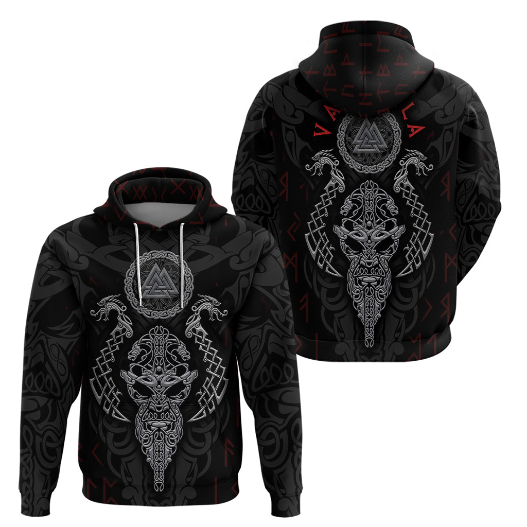 Viking Valhalla Hoodie Odin and Drakkar Pattern TS04