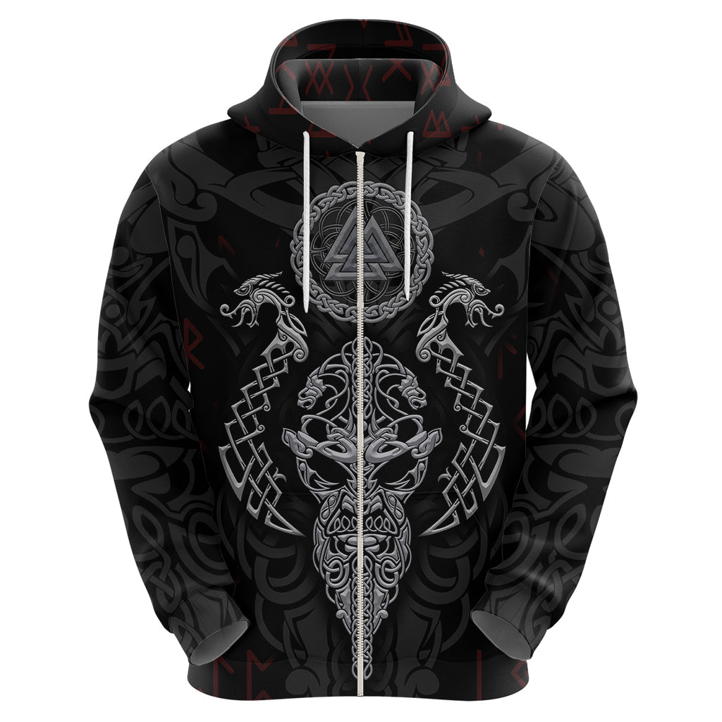 Viking Valhalla Hoodie Odin and Drakkar Pattern TS04