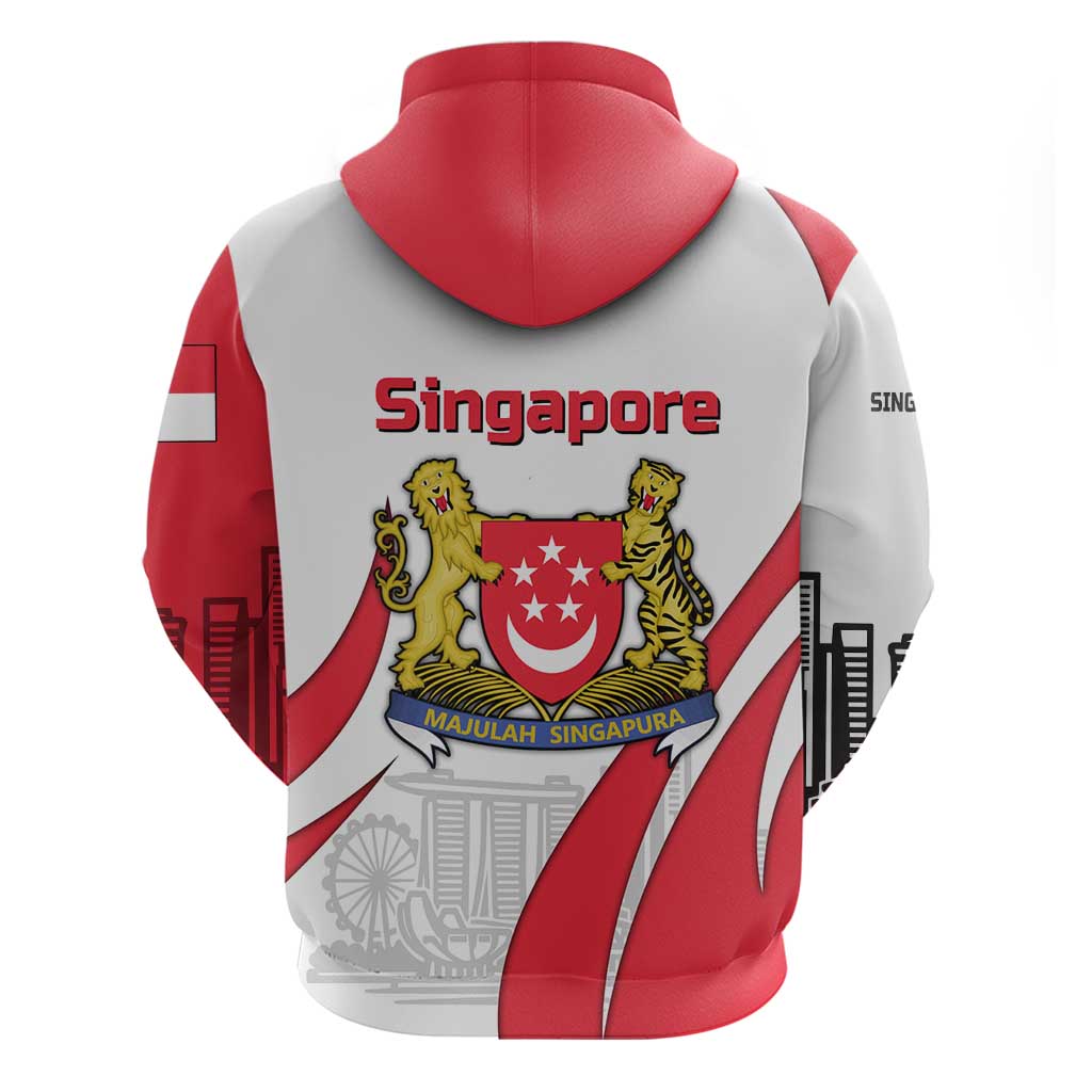 Singapore National Crest Hoodie with City Skyline and Lion Design TS04