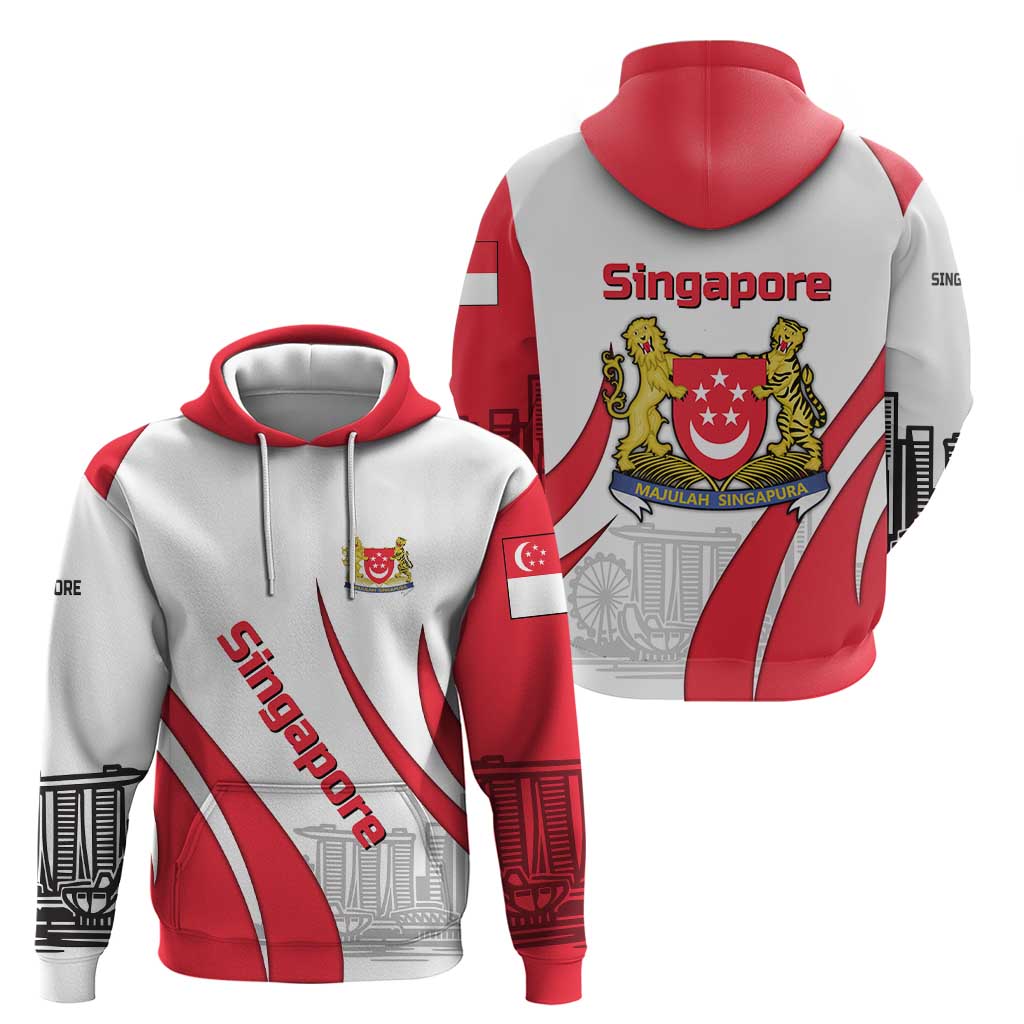 Singapore National Crest Hoodie with City Skyline and Lion Design TS04