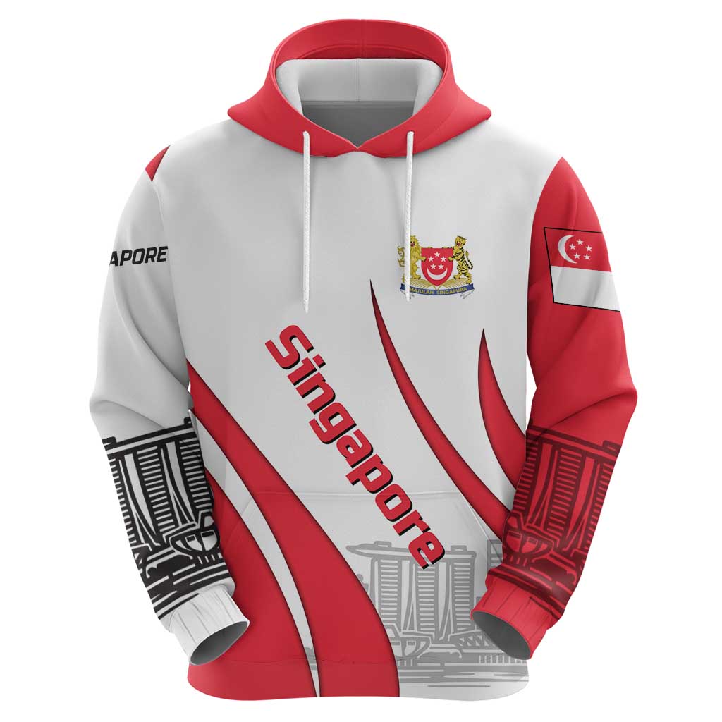 Singapore National Crest Hoodie with City Skyline and Lion Design TS04