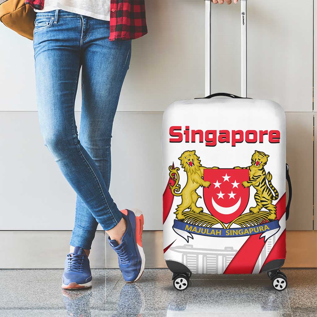 Singapore National Crest Luggage Cover with City Skyline and Lion Design TS04