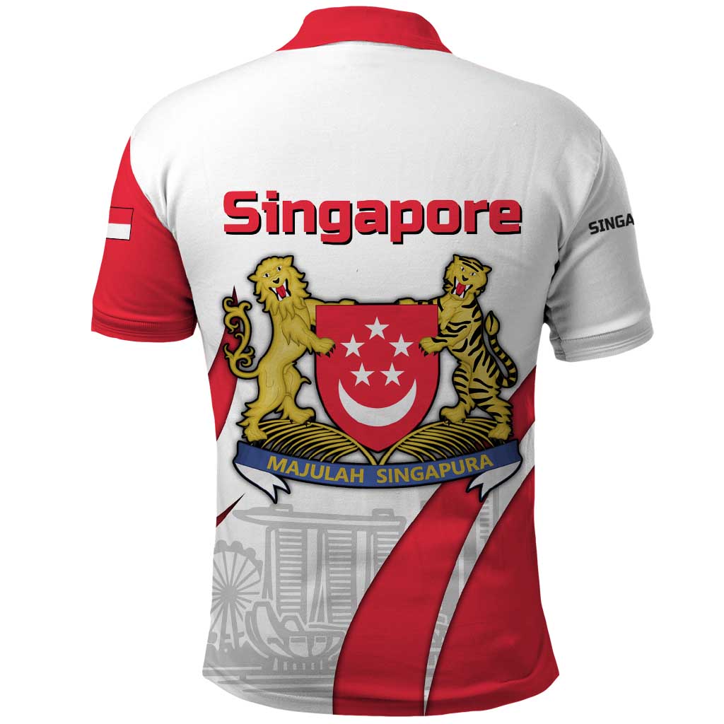 Singapore National Crest Polo Shirt with City Skyline and Lion Design TS04