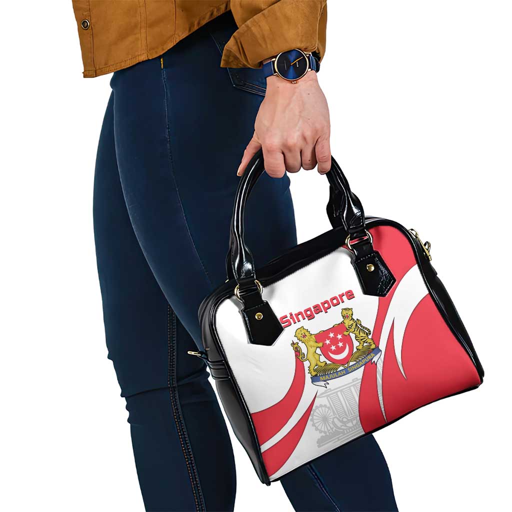 Singapore National Crest Shoulder Handbag with City Skyline and Lion Design TS04