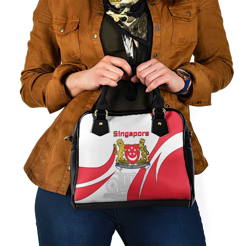 Singapore National Crest Shoulder Handbag with City Skyline and Lion Design TS04