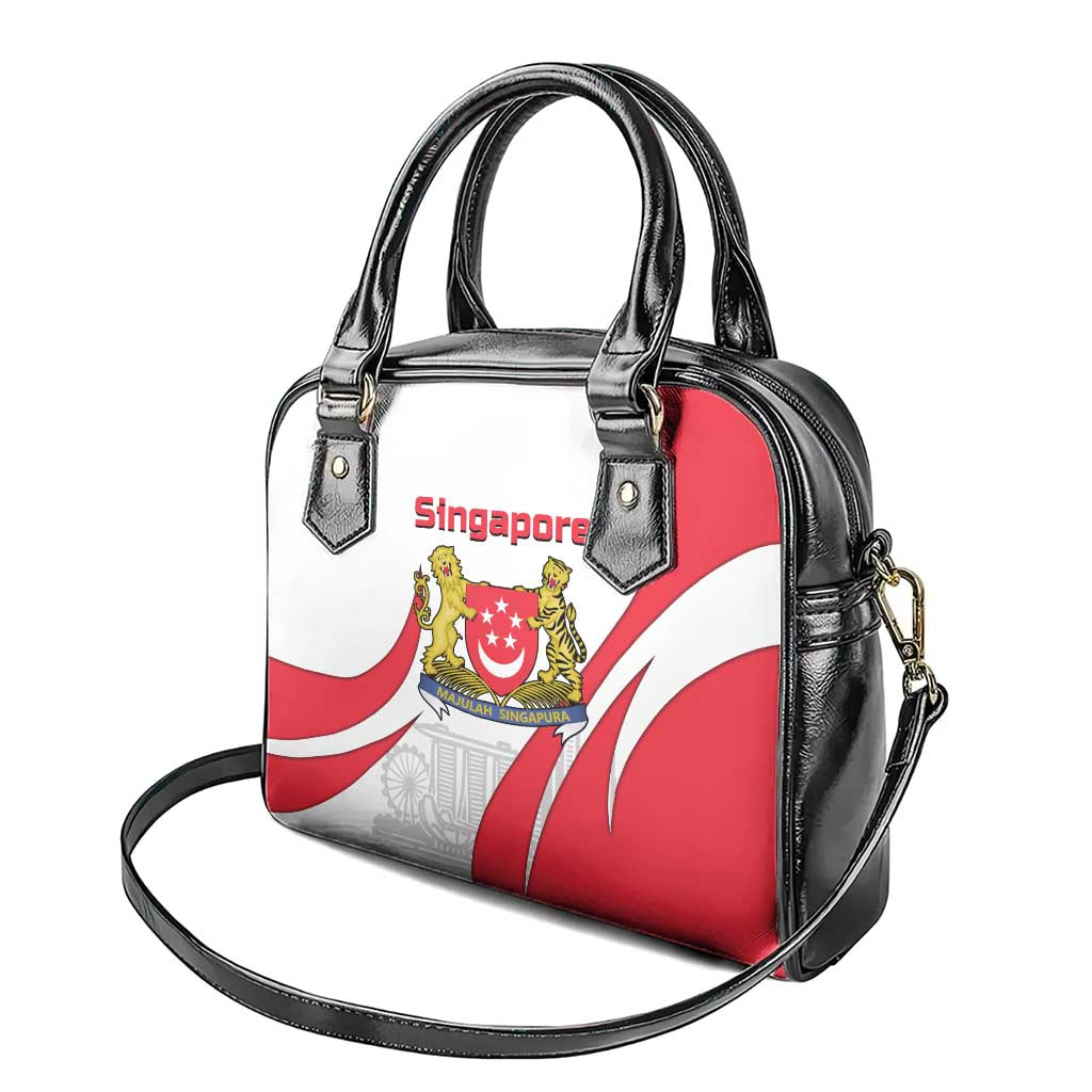 Singapore National Crest Shoulder Handbag with City Skyline and Lion Design TS04