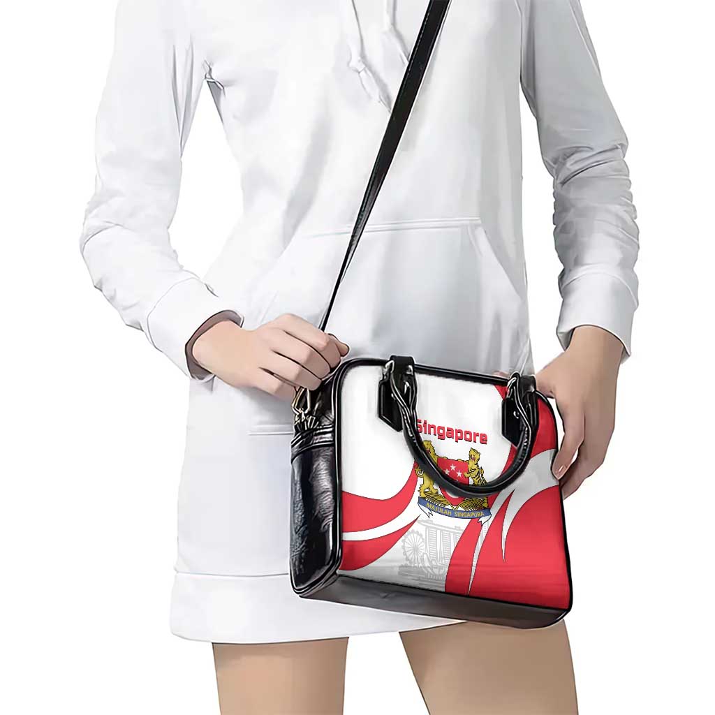 Singapore National Crest Shoulder Handbag with City Skyline and Lion Design TS04