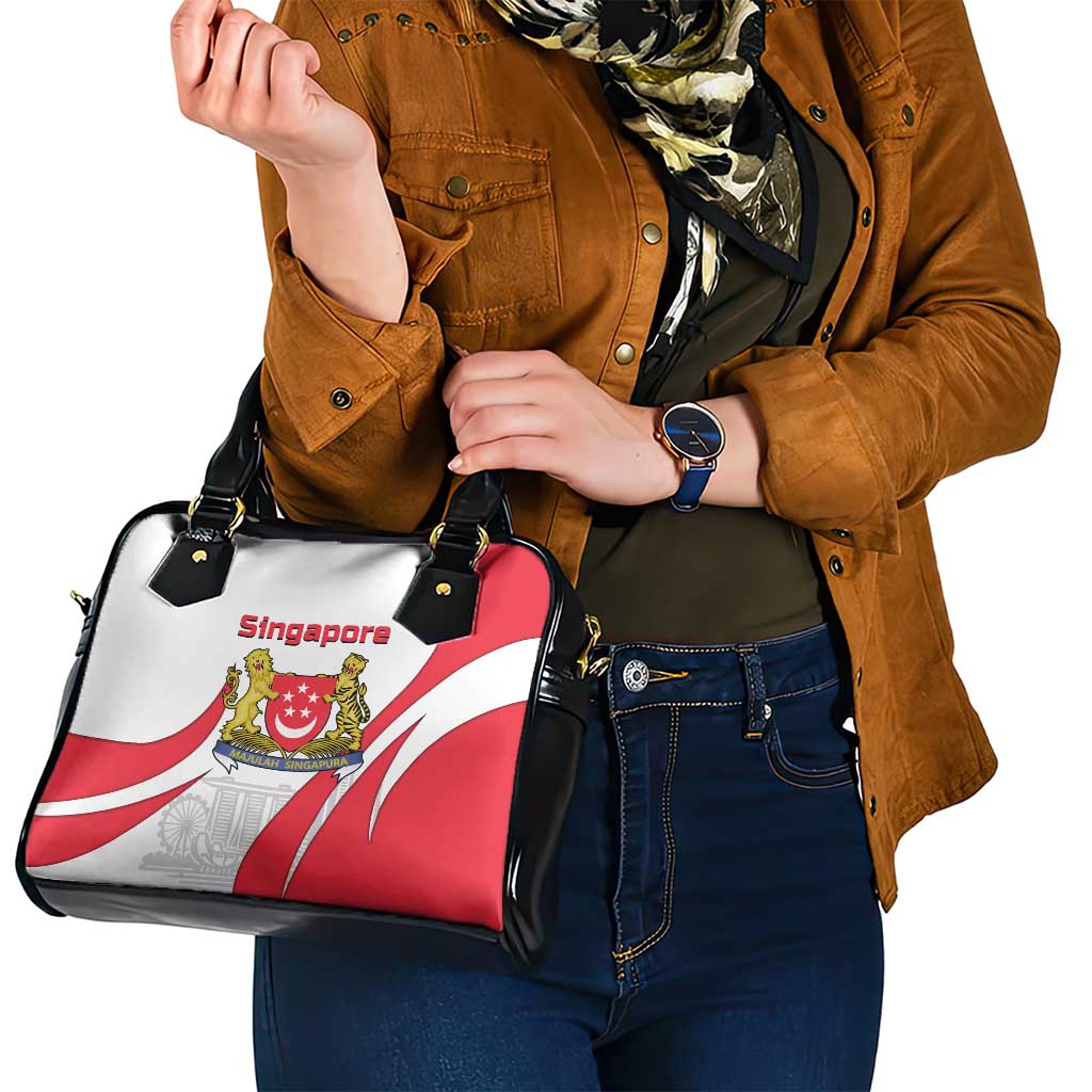Singapore National Crest Shoulder Handbag with City Skyline and Lion Design TS04
