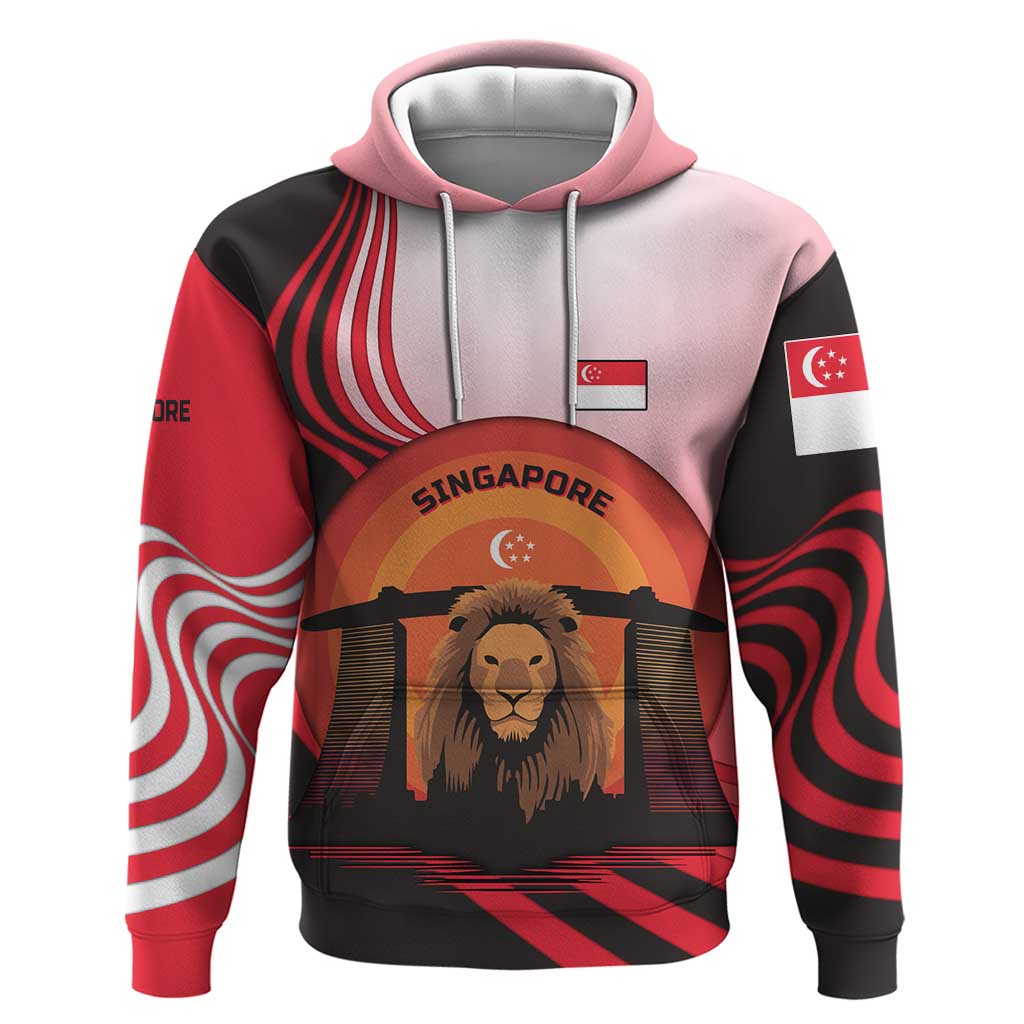 Singapore Lion Hoodie with Sunset Marina Bay Design and National Flag TS04