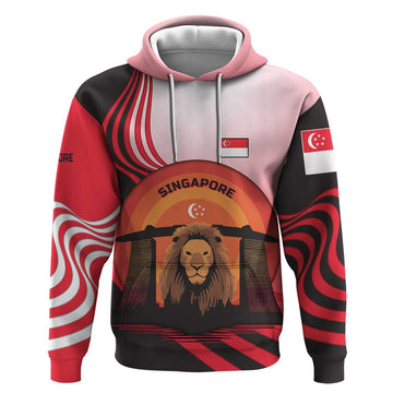 Singapore Lion Hoodie with Sunset Marina Bay Design and National Flag TS04