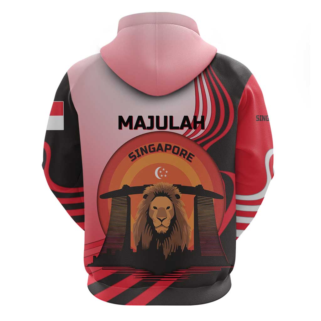 Singapore Lion Hoodie with Sunset Marina Bay Design and National Flag TS04