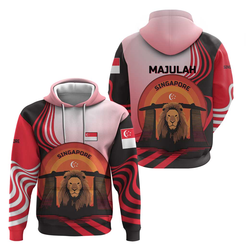 Singapore Lion Hoodie with Sunset Marina Bay Design and National Flag TS04