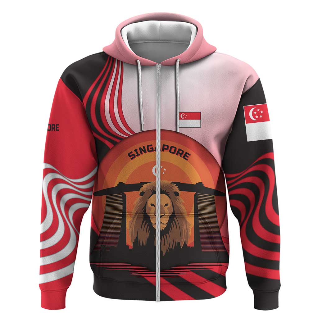 Singapore Lion Hoodie with Sunset Marina Bay Design and National Flag TS04