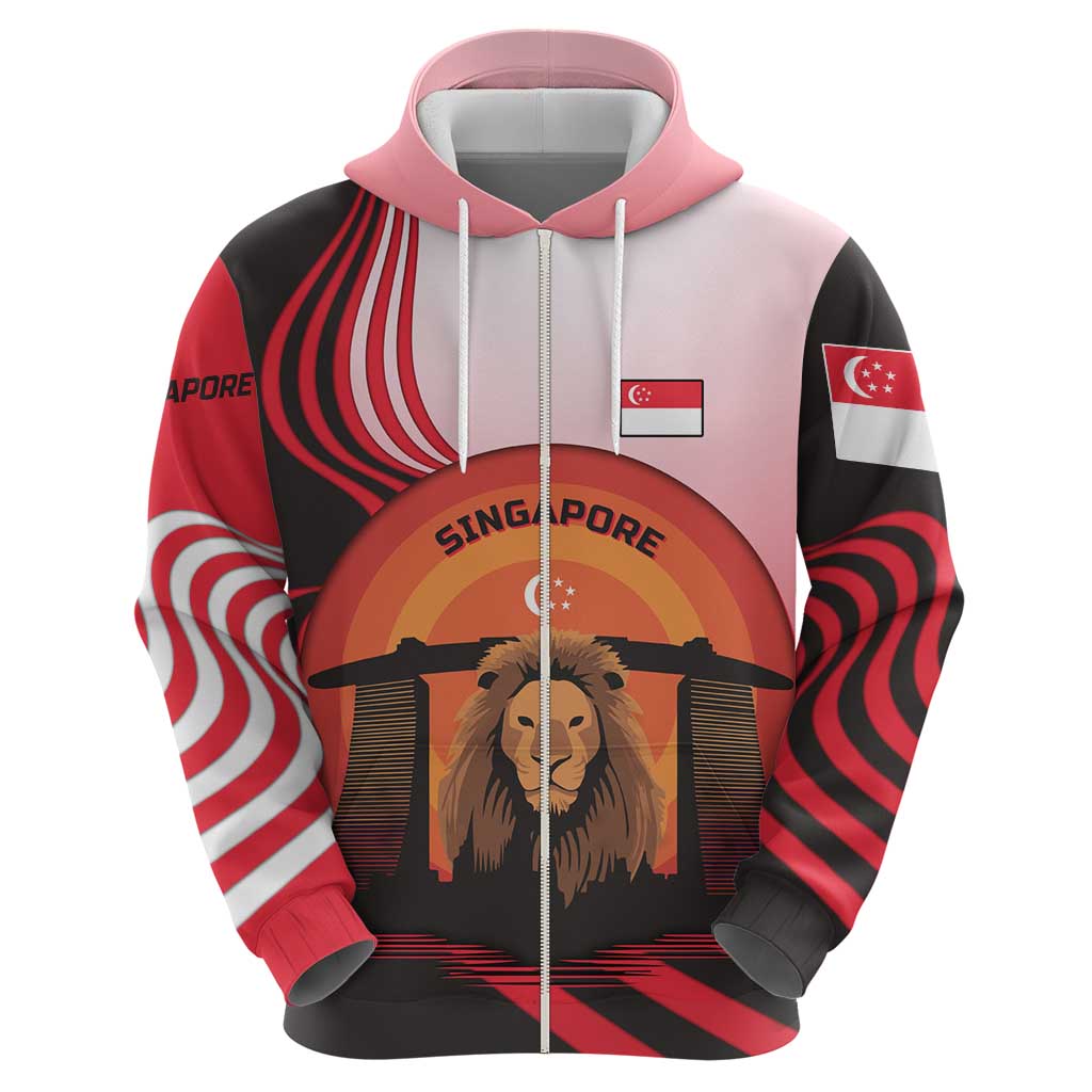 Singapore Lion Hoodie with Sunset Marina Bay Design and National Flag TS04