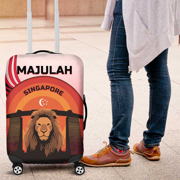 Singapore Lion Luggage Cover with Sunset Marina Bay Design and National Flag TS04