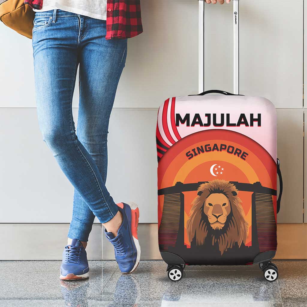 Singapore Lion Luggage Cover with Sunset Marina Bay Design and National Flag TS04