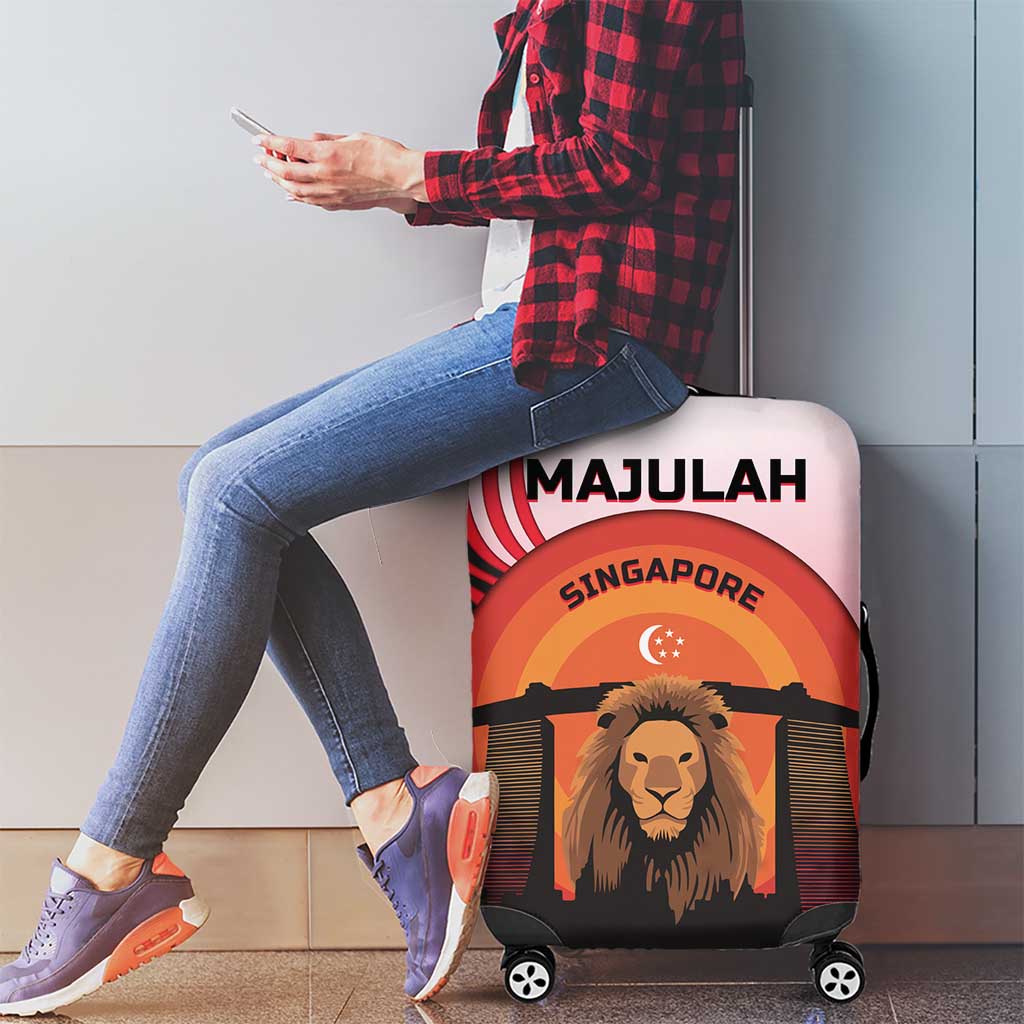 Singapore Lion Luggage Cover with Sunset Marina Bay Design and National Flag TS04